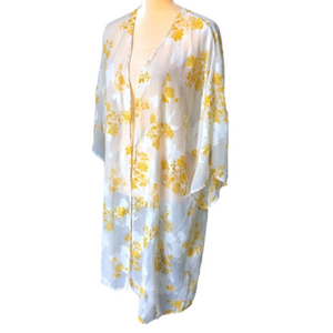 Blue Rain Kimono Gold Ivory Sheer Floral Size Large Goldenrod